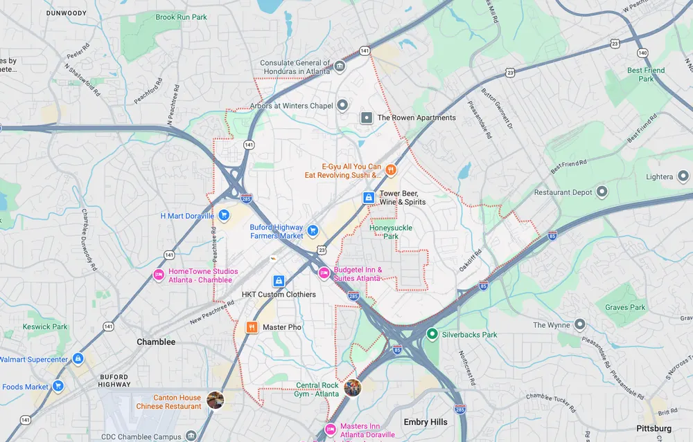 Garage door repair service area map in Doraville GA
