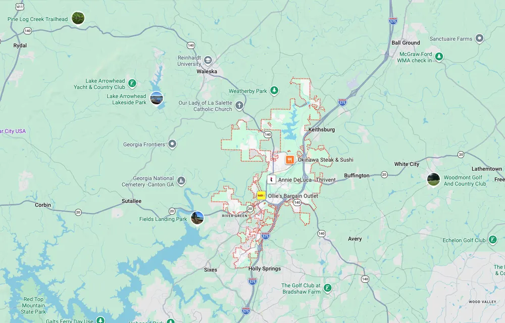 Garage door repair service area map in Canton GA