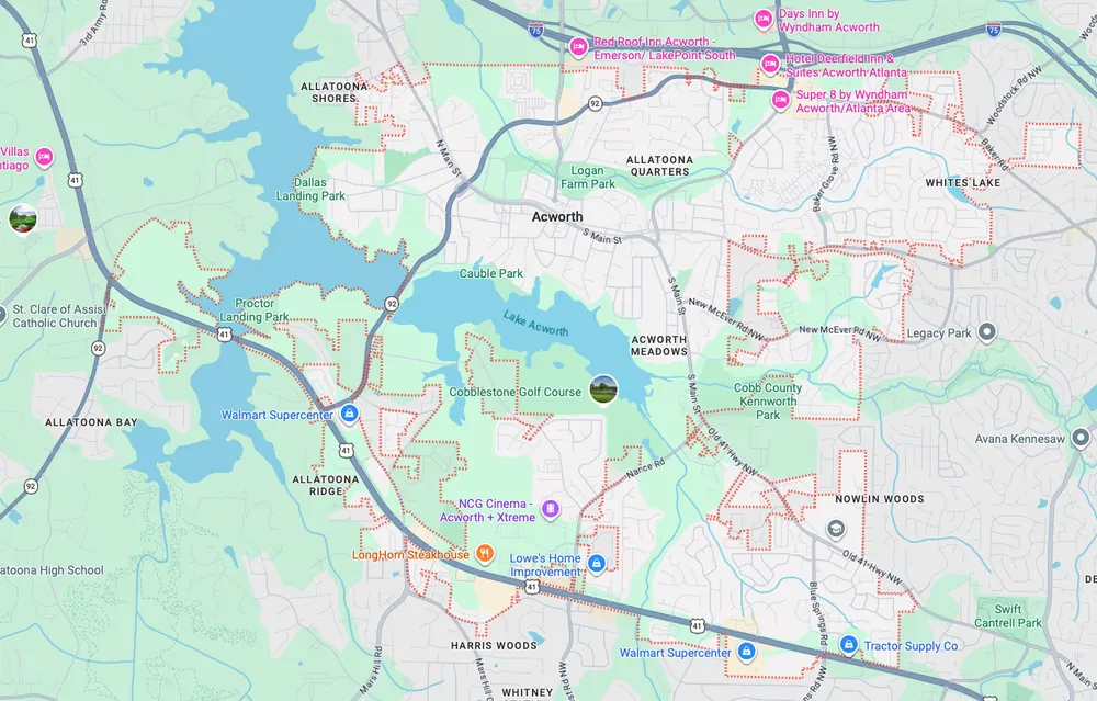 Garage door repair service area map in Acworth GA