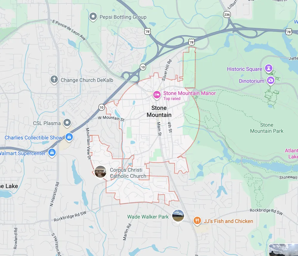 Garage door repair service area map in Stone Mountain GA