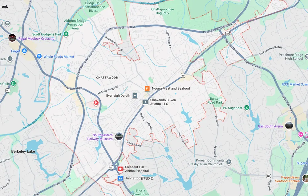 Garage door repair service area map in Duluth GA